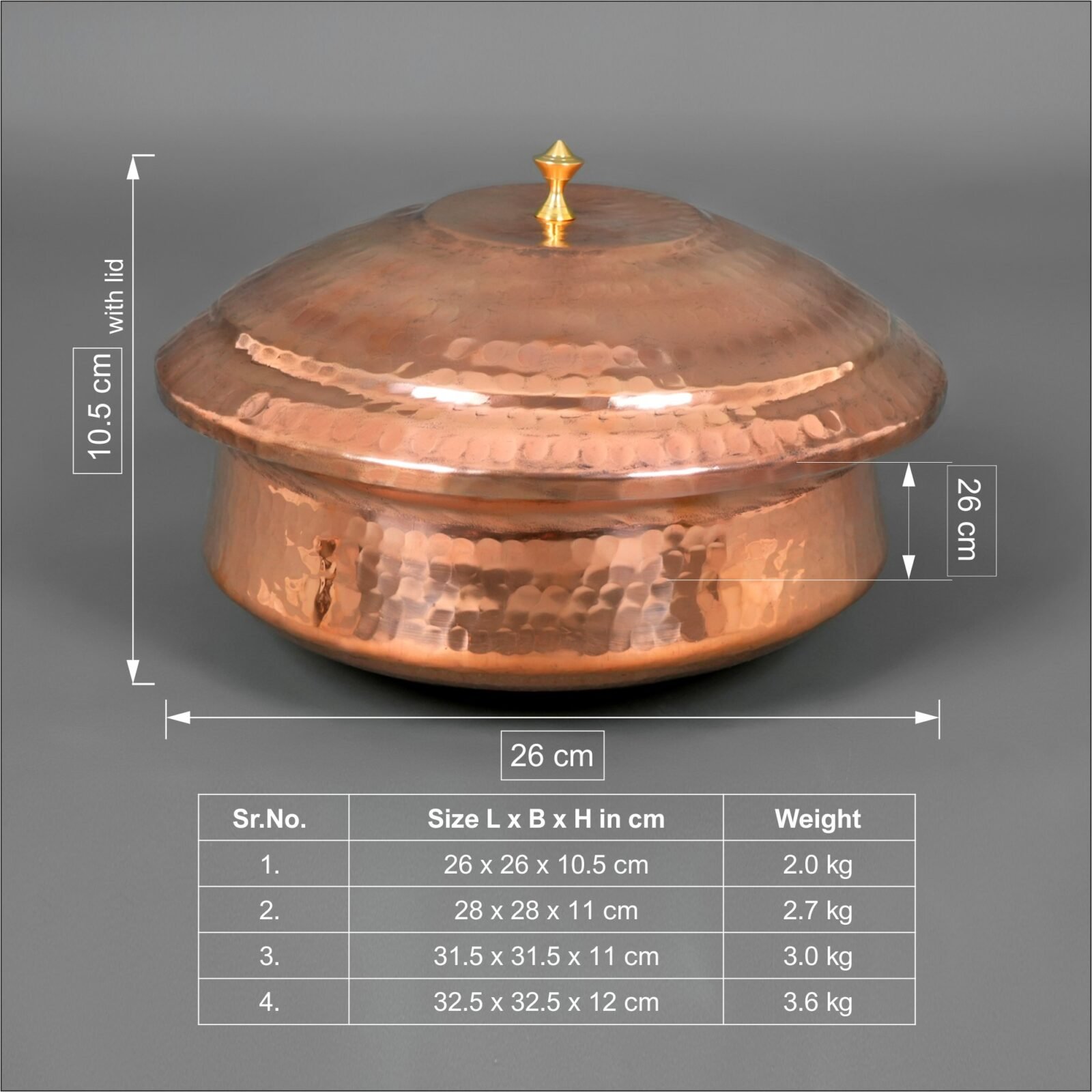 Copper cooking Pot (Lagan) with Lid large