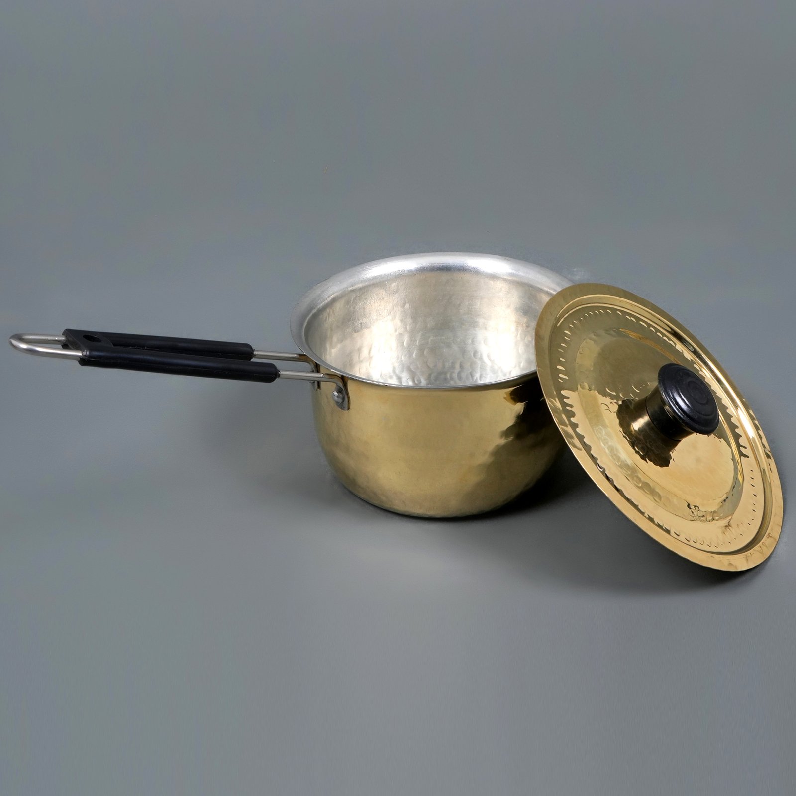 Handcrafted Brass Sauce Pan with heat resistant handle 2 Handcrafted Brass Sauce Pan with heat resistant handle 2