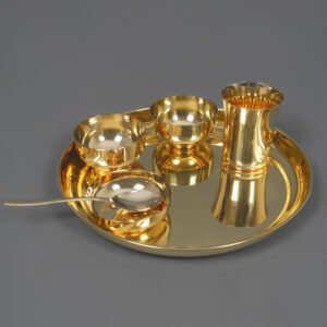Glossy Pure Brass Thali 6-Piece Set 1