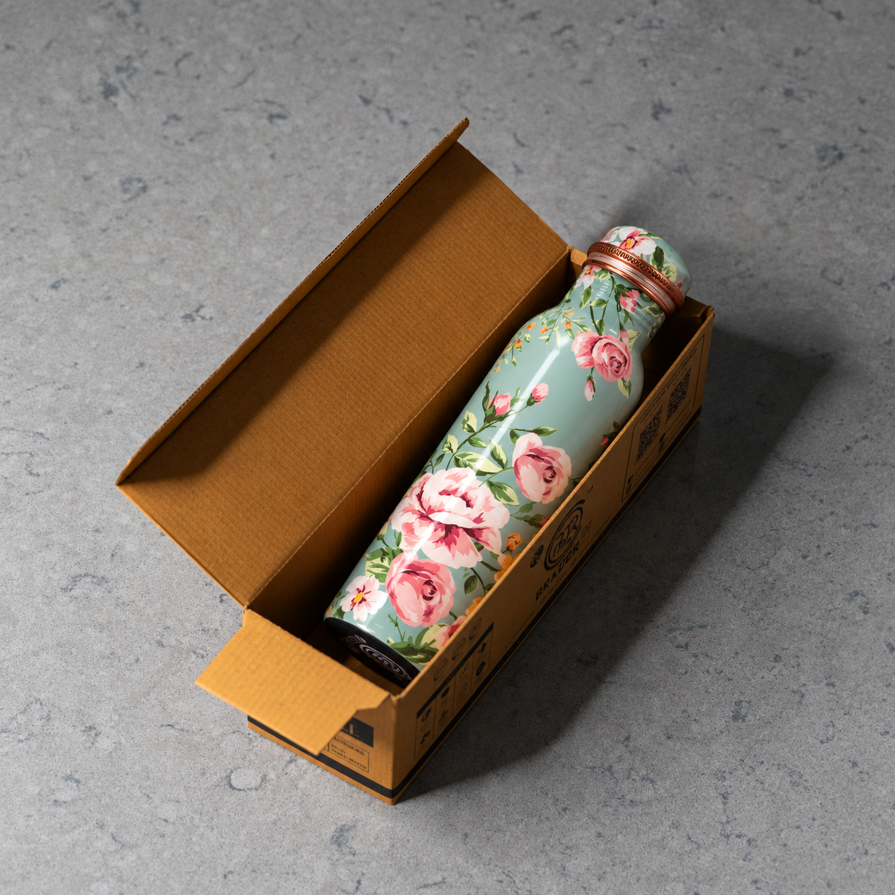 Floral Mint Rose Gold Copper Water Bottle - Image 2