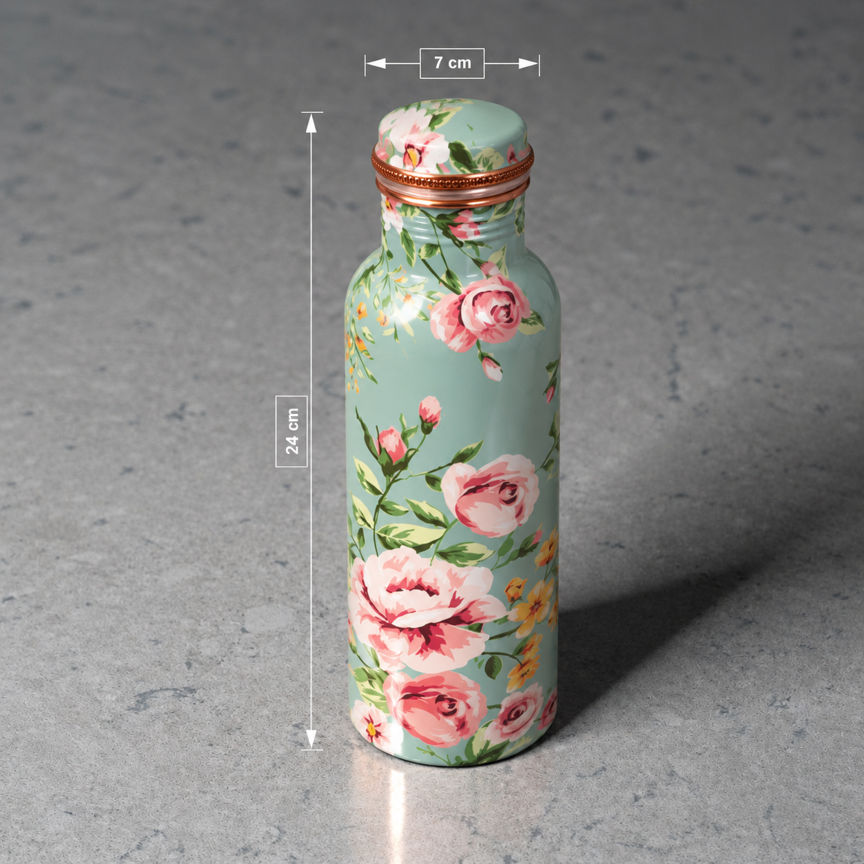 Floral Mint Rose Gold Copper Water Bottle - Image 3