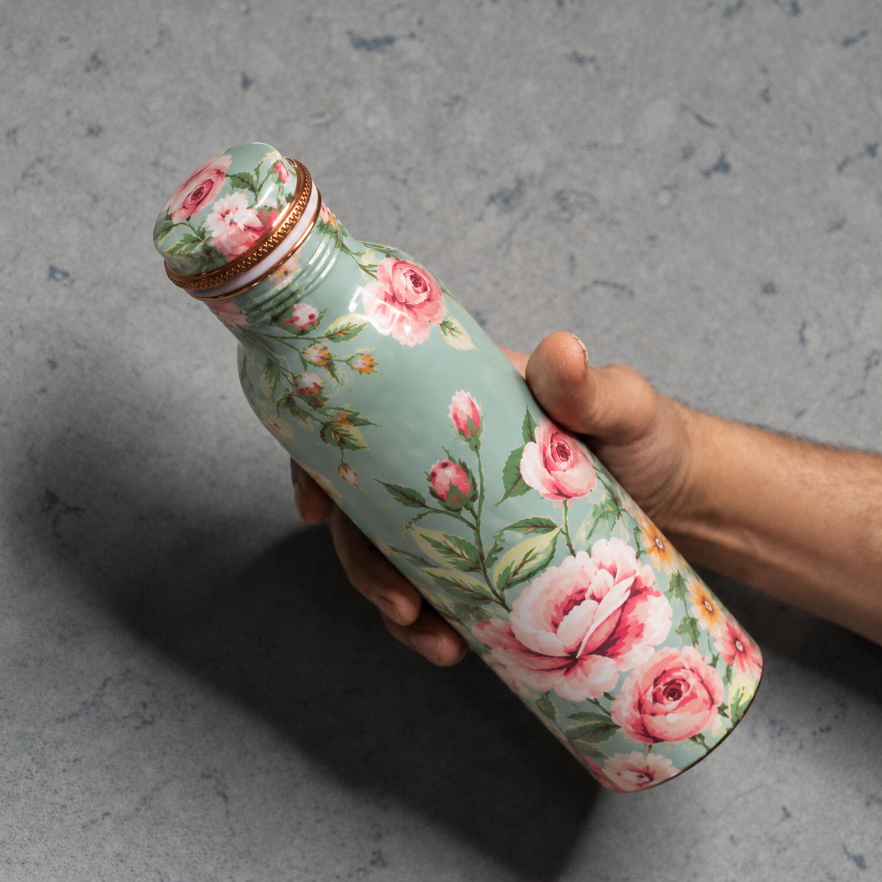 Floral Mint Rose Gold Copper Water Bottle - Image 5