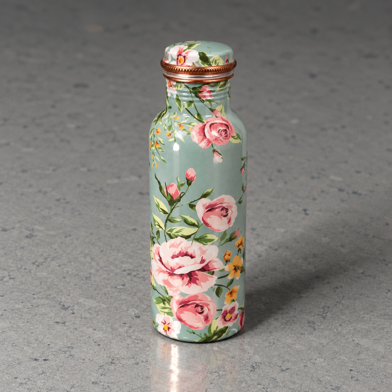 Floral Mint Rose Gold Copper Water Bottle