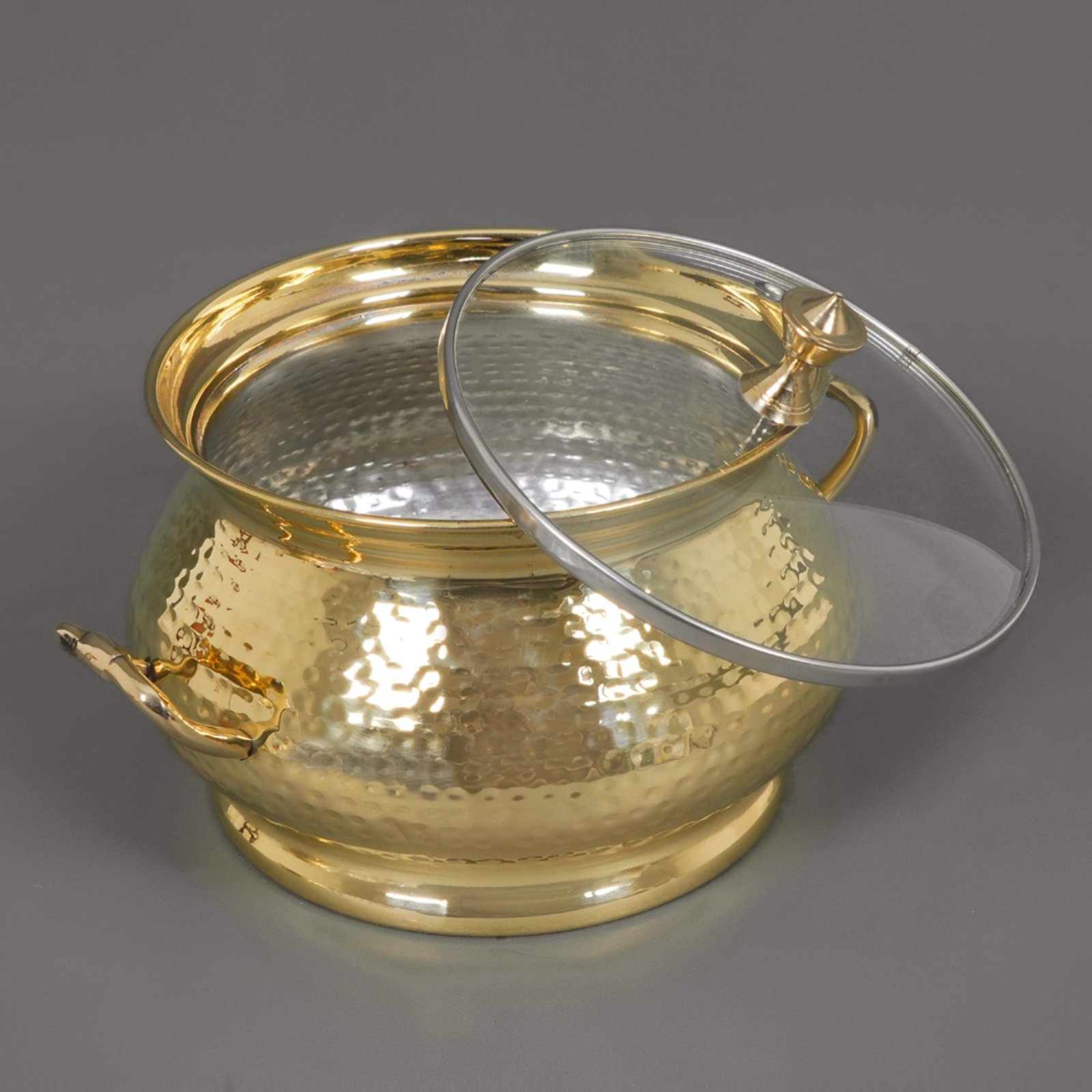 Tin-Coated Brass Serve ware with Glass Lid 2 Tin-Coated Brass Serve ware with Glass Lid 2