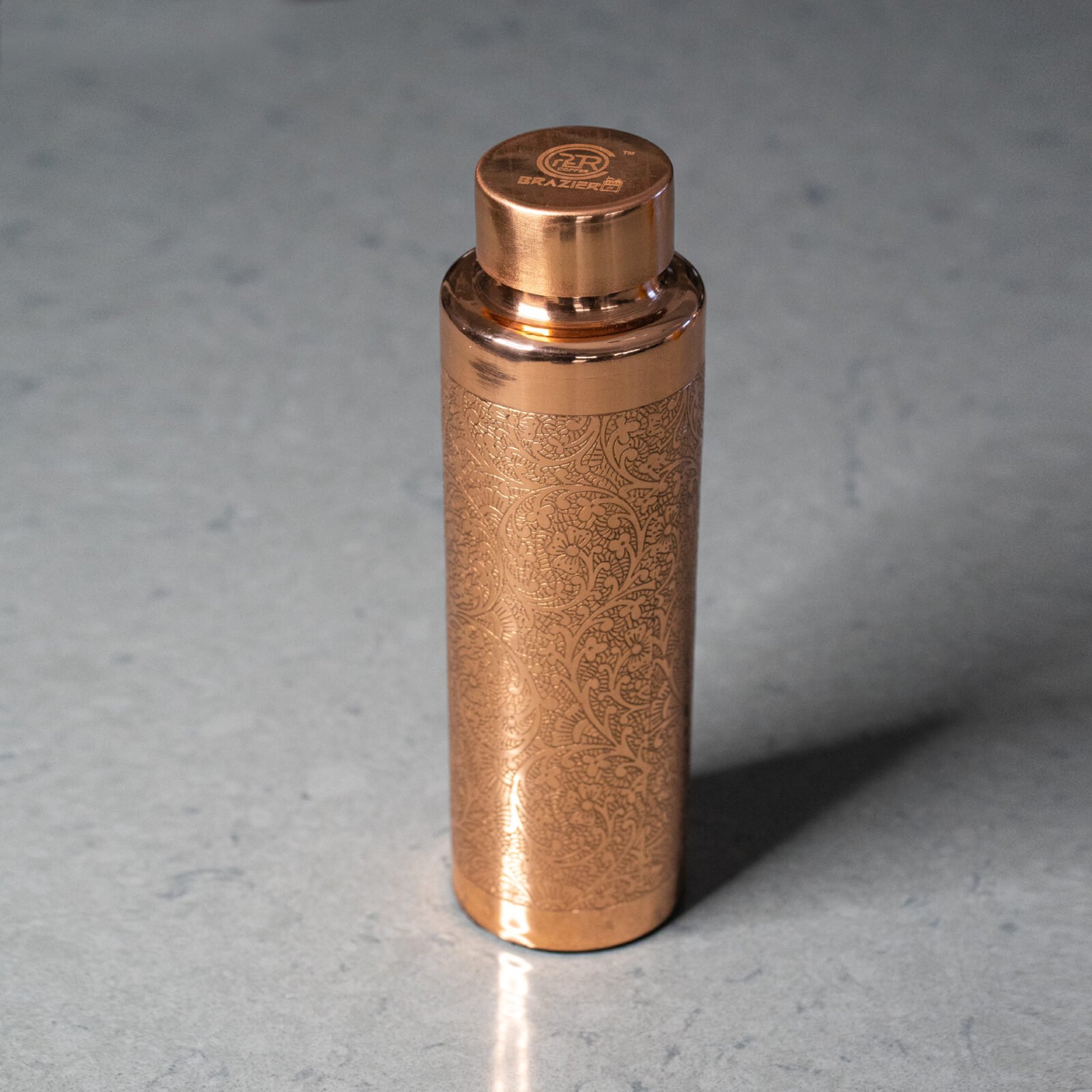 Glossy Cylinder Etched Copper Water Bottle, Etched Copper Water Bottle, Copper Water Bottle Australia, Pure Copper Water Bottle, Engraved Copper Bottle, Glossy Copper Bottle, Copper Drinkware Australia, Designer Copper Water Bottle