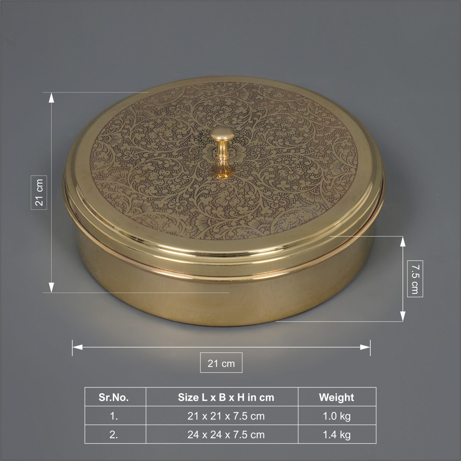 Hand Crafted Engraved Brass Spice box (Masala Daani) large