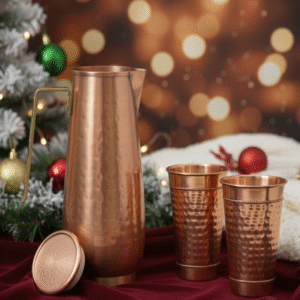 Ayurvedic Wellness Combo (Copper Pitcher With Wooden Lid + 2 Classic Tumblers)