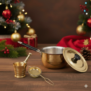 Sauce Pan with heat resistant handle, Tea Strainer (Chai Poni), Spice Mortar and Pestle