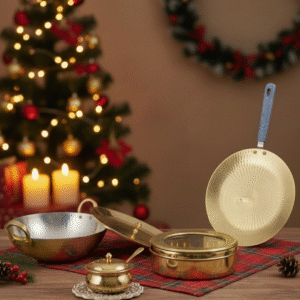 Daily Essentials Combo (Premium Kadhai + Masala Dani Glass lid + Tawa + Ghee with pot Spoon)
