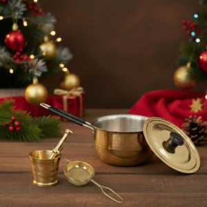 Utility Trio Combo (Sauce Pan + Tea Strainer (Chai Poni) + Spice Mortar and Pestle)