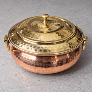 Hand-crafted Hammered Copper Lagan with Brass Lid (Braising POT )