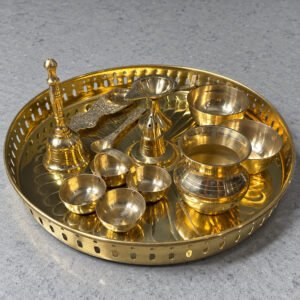 Brass Pooja Thali Set, Brass Pooja Thali Australia, Brass Puja Thali, Brass Aarti Thali, Traditional Brass Pooja Set, Pital Pooja Thali, Indian Pooja Items Australia, Brass Prayer Plate, Diwali Pooja Thali